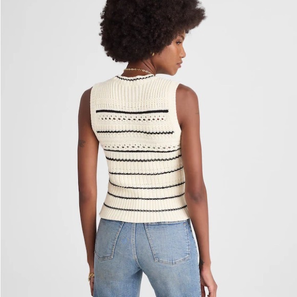NWT Madewell Cream and Black Striped Sweater Vest in 100% Cotton XXS - Picture 3 of 12